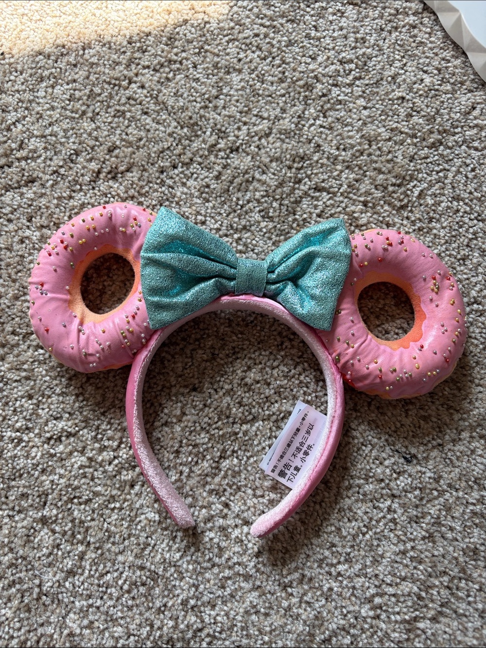 Disney Pink Donut Ear Headband with Teal Bow